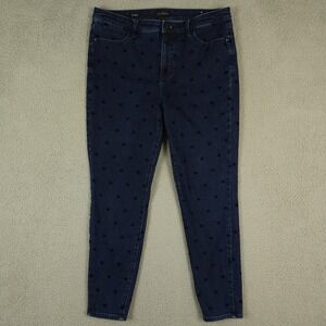 Talbots Jeans Womens 12 Blue Black Velvet Bow Print Jegging Stretch Denim Dark